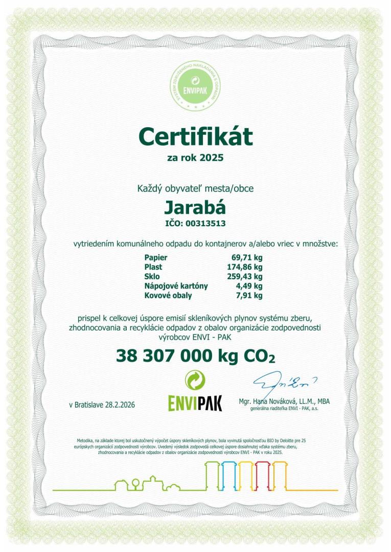 Certifikát za zber v roku 2025